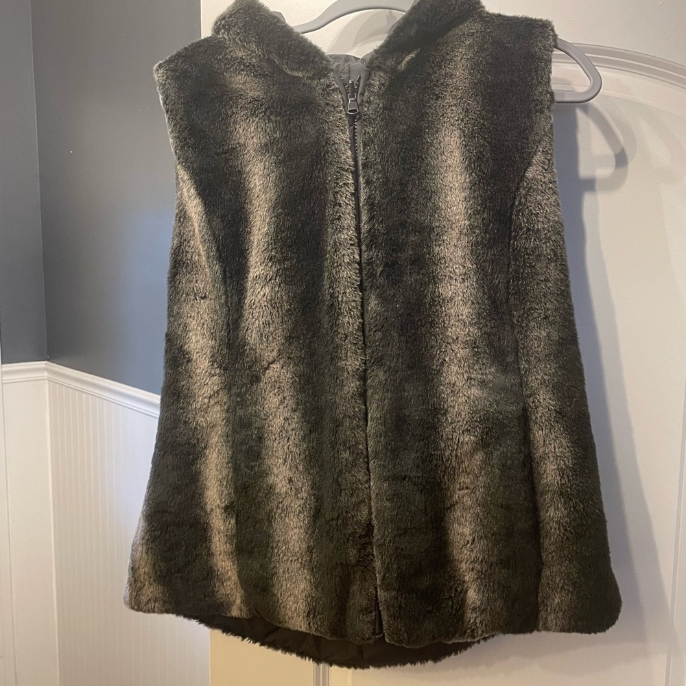 Faux Fur Vest in Black and Gray